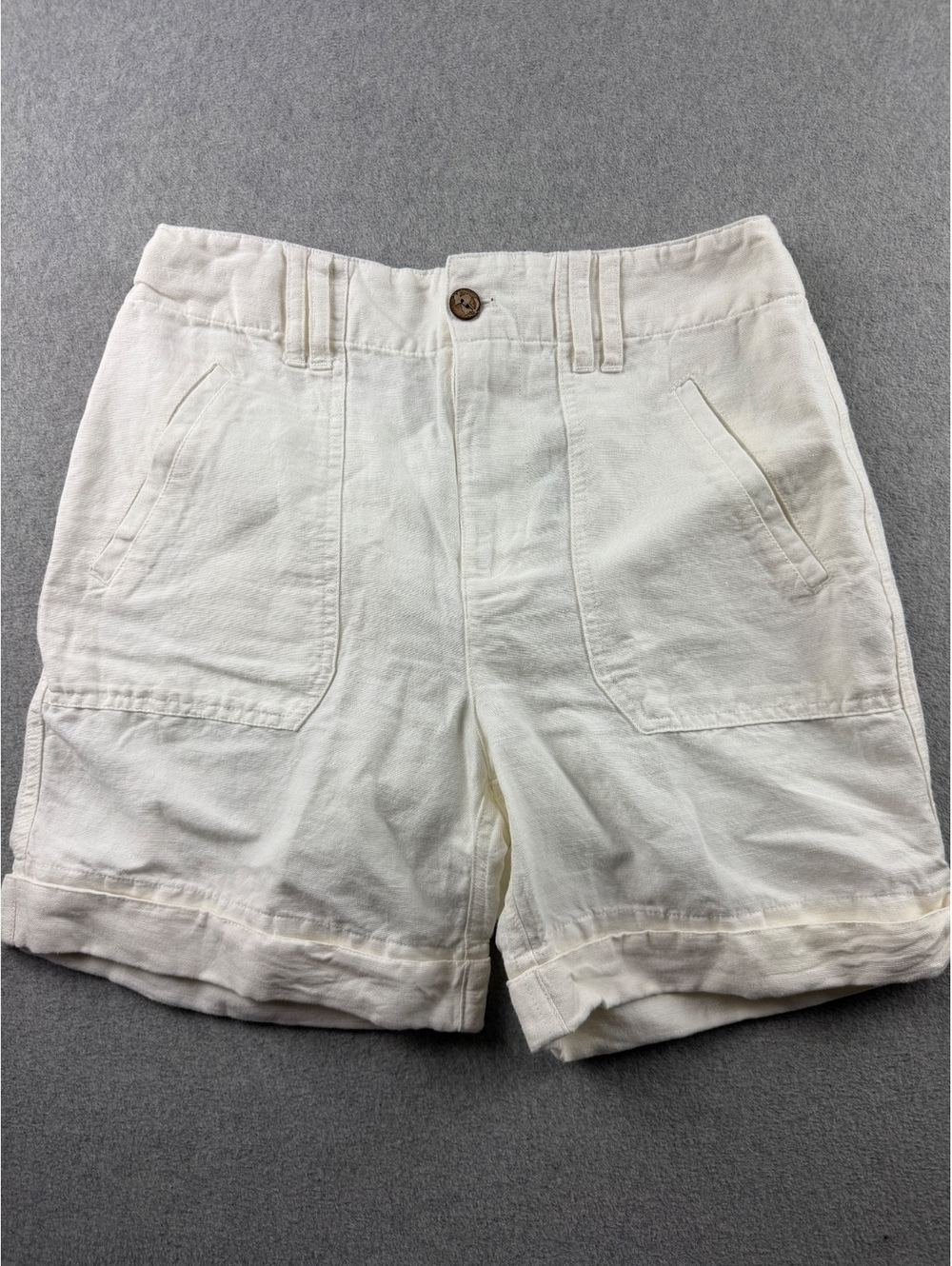 Sundance Womens 4 Linen Cotton Utility Shorts White Cuffed Pockets NWT